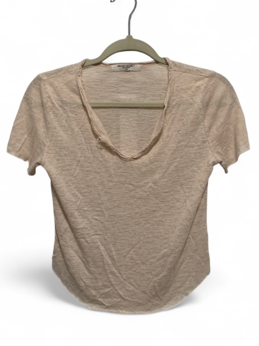 Project Social T Lightweight Gauzy Short Sleeve Scoop Neck Top - Cream